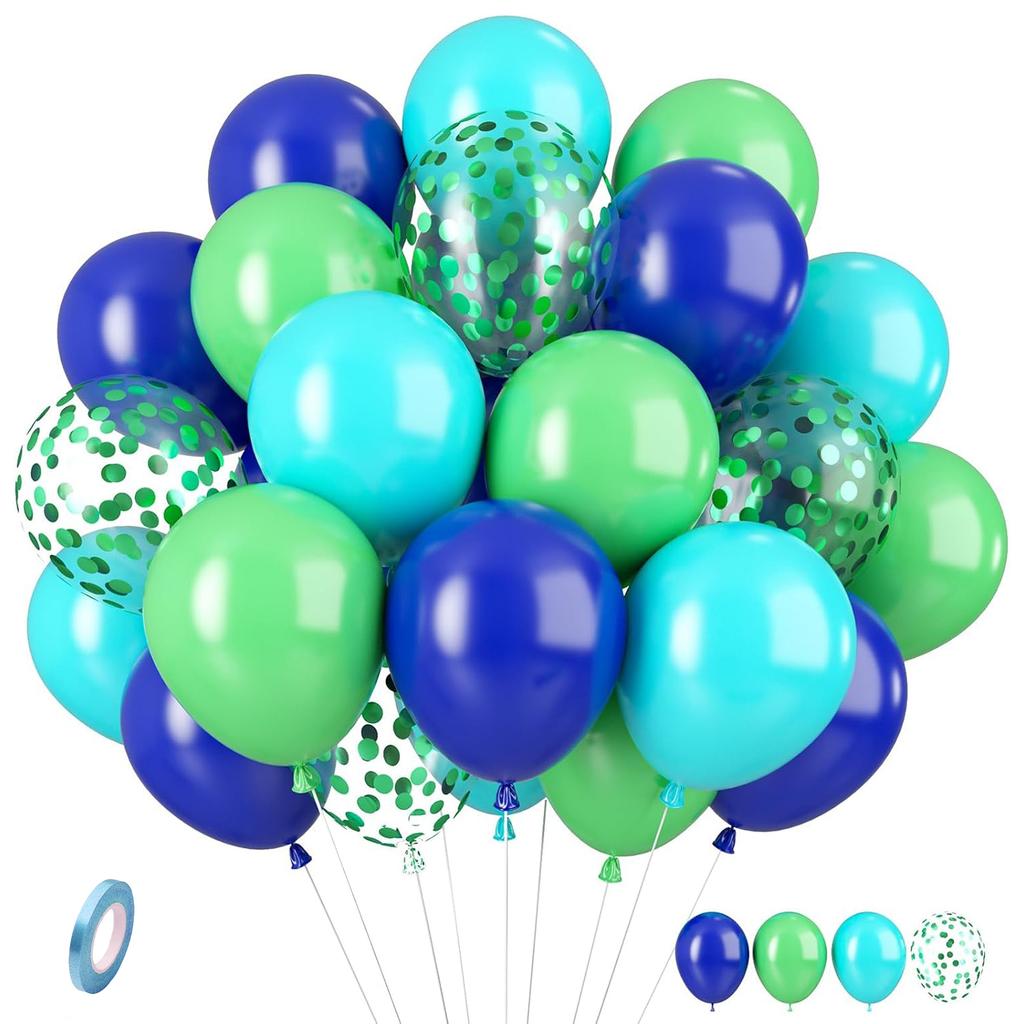 10inch-35pcs blue green purple and pink latex balloon set with confetti, suitable for weddings, birthdays, popular parties