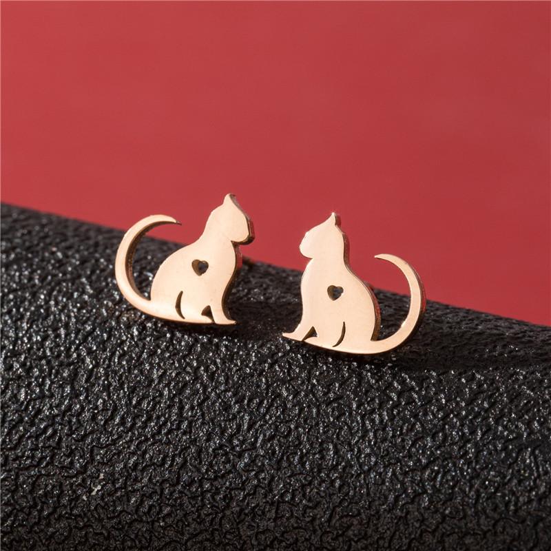 Cute Cat Stainless Steel Stud Earrings for Women Persian Cat Ear Jewelry Girls Student Birthday Earring Gifts Accessories