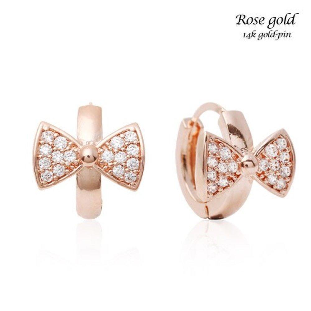 [] 14K Gold-Pin Earrings Rose Gold One-Touch Ring Ms122