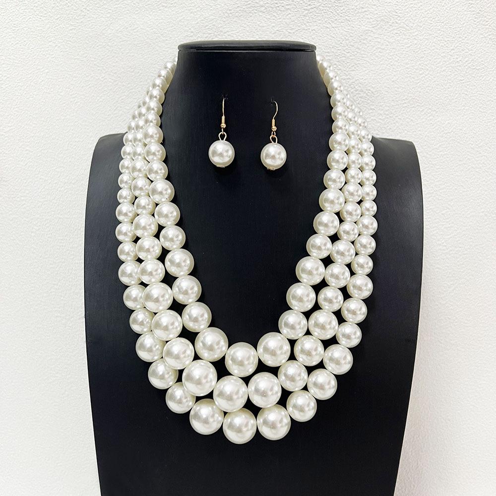 Multi-layer Imitation Pearl Necklace Party Dress Collar Chain Fashionable Beaded Luxury Retro Jewelry