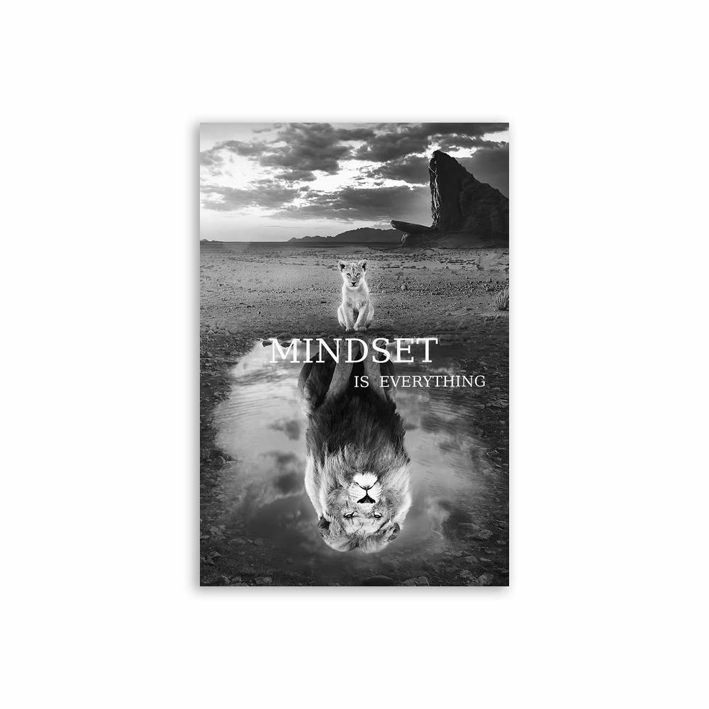 Animals Inspirational Wall Art Black and White Poster Lion Head Prints Motivational Quote Picture Canvas Painting Office Decor