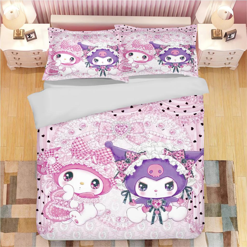 Sanrio Series Kuromi Duvet Bedding Set for Children King Size Luxury Cover 100% Polyester 3-Piece Christmas Gifts Home Decor