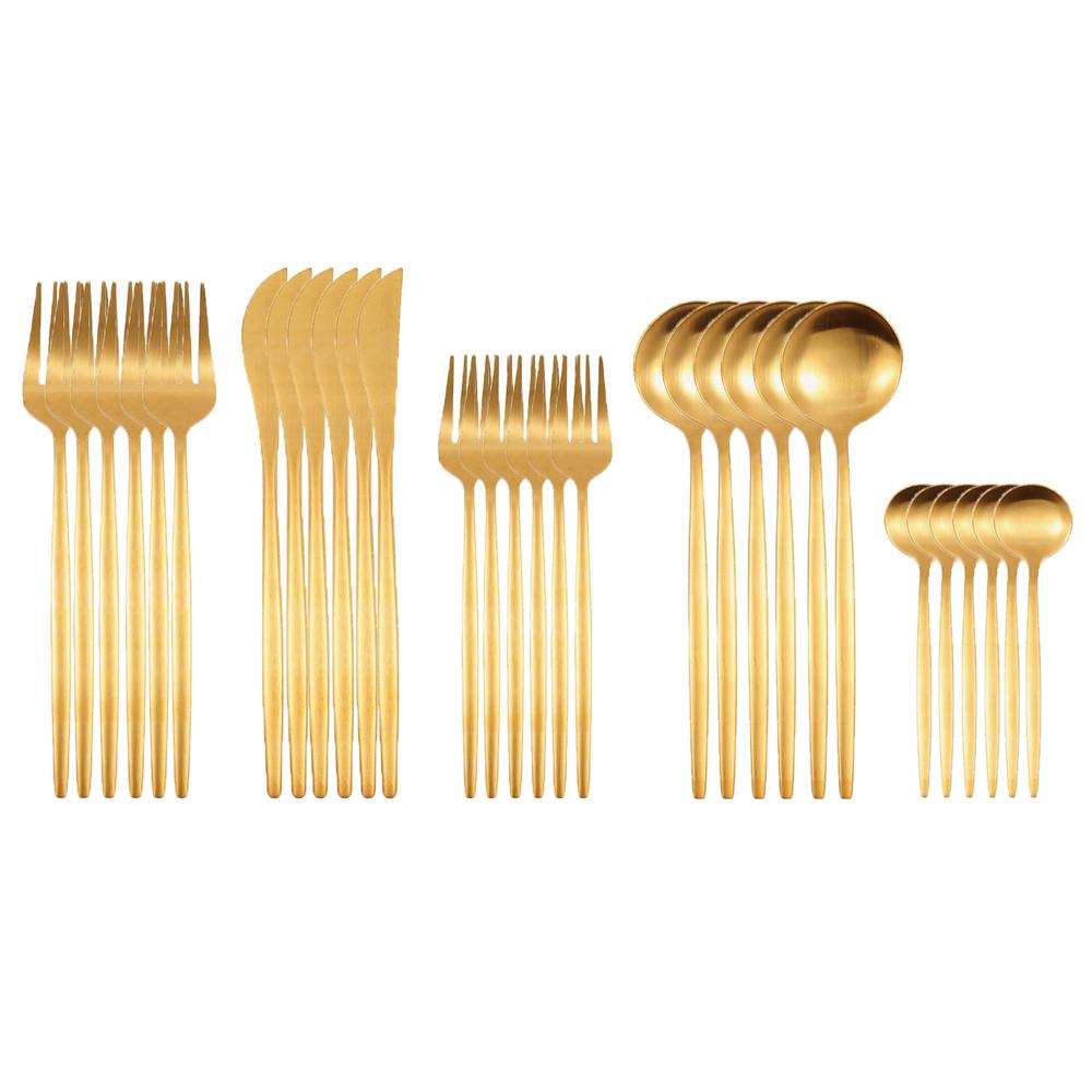 30Pcs Matte Black Gold Stainless Steel Cutlery Set Knife Fork Spoon Silverware Tableware Set Wedding Birthday Dinner Dinnerware