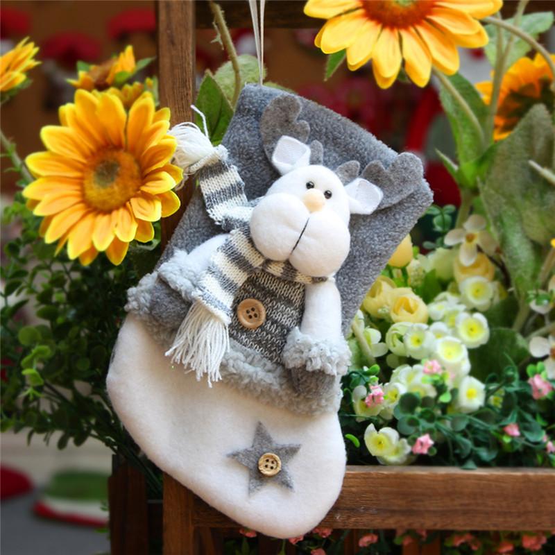 Small Christmas Stockings Socks Plush Elk Snowman Xmas Tree Ornaments Xmas Decoration for Home New Year Navidad Candy Gift Bags