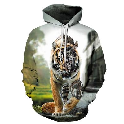 Nova personalidade masculina 3D mecânico tigre pulôver casal suéter moletom com capuz masculino tops
