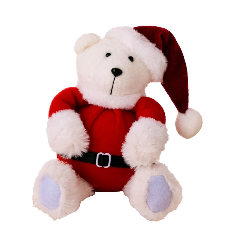 

Christmas Decorative Sitting Bear Ornament Santa Outfit Soft Toy Figurine Animal Shaped Figure Adorment Home Decoration 1