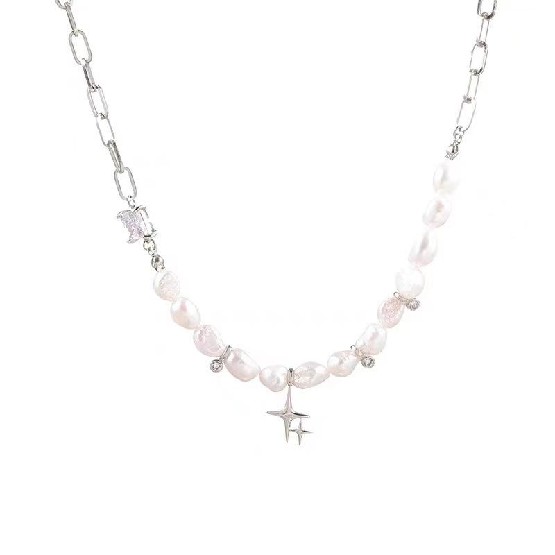 Natural Freshwater Pearl Irregular Clavicle Chain: Zircon Starry Sky Sweater Chain for Autumn/Winter