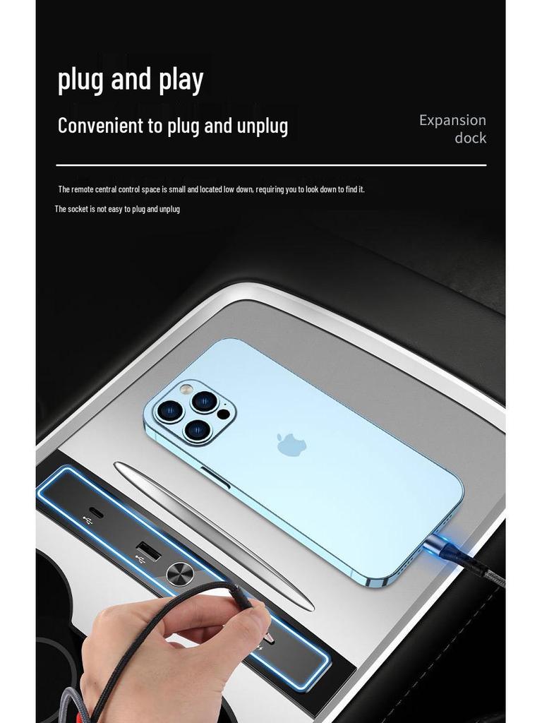 Tesla Model 3/Y USB Hub: Multi-Port Docking Station with PD Fast Charging for Center Console
