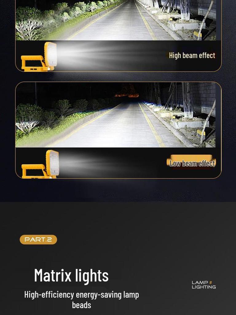 Portable Emergency Lithium Battery Floodlight for Camping, Construction, and Car Repairs