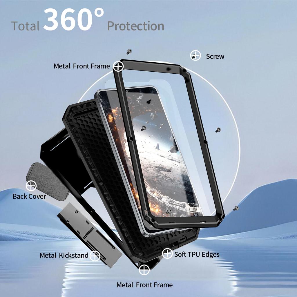 R-JUST For Samsung Galaxy S25 Edge Case PC+Silicone+Metal Back Cover with Tempered Glass Film
