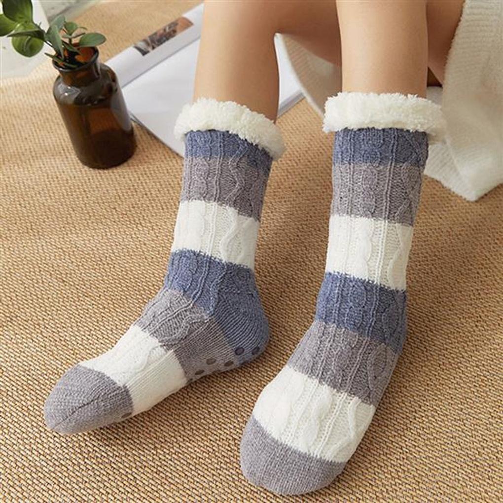 Striped Fleece Long Sleep Socks (Blue)