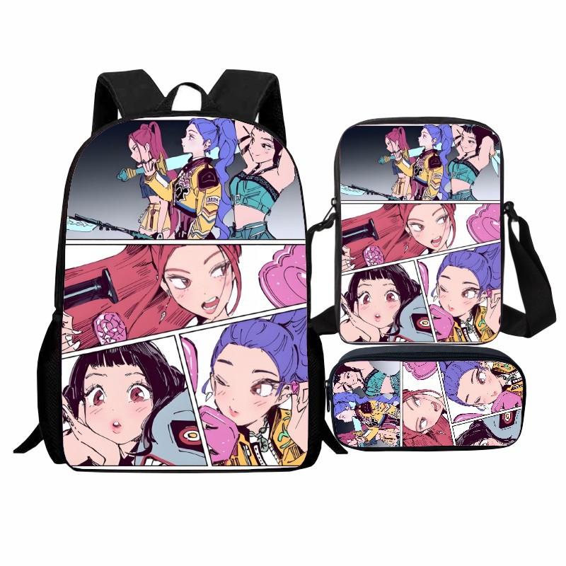 Printed Witch Hunters Student Schoolbag Three-Piece Set, Cartoon K-Pop Backpack Satchel Pencil Case Men And Women