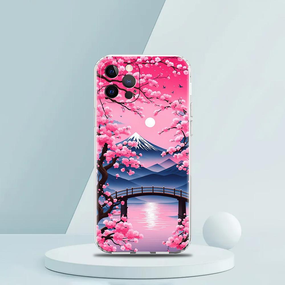 Pink Spring Cherry Blossoms Phone Case for iPhone 16 15 14 13 12 Pro Max 11 Pro Max 7 8 Plus XS XR Max Transparent Soft Shell