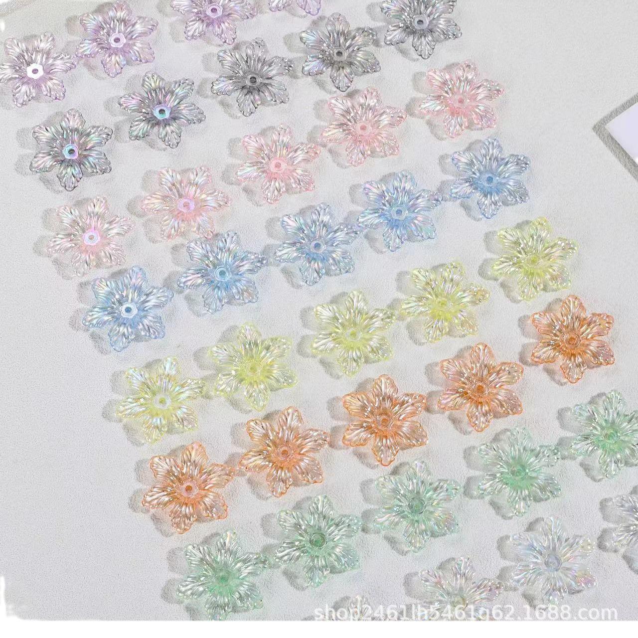 Iridescent Floral Six-Petal Beads for DIY Jewelry  Phone Chain Accessories