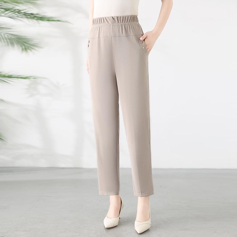 

Elastic High-Waist Summer Pants for Middle-Aged and Elderly Women 5XL бежевий