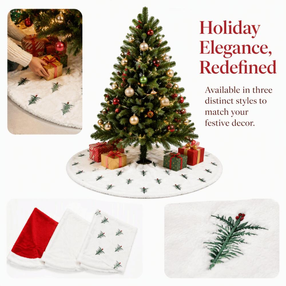 Plush Tree Mat Embroidery Tree Base Cover Decorative Carpet Plush Tree Skirt Home Decor