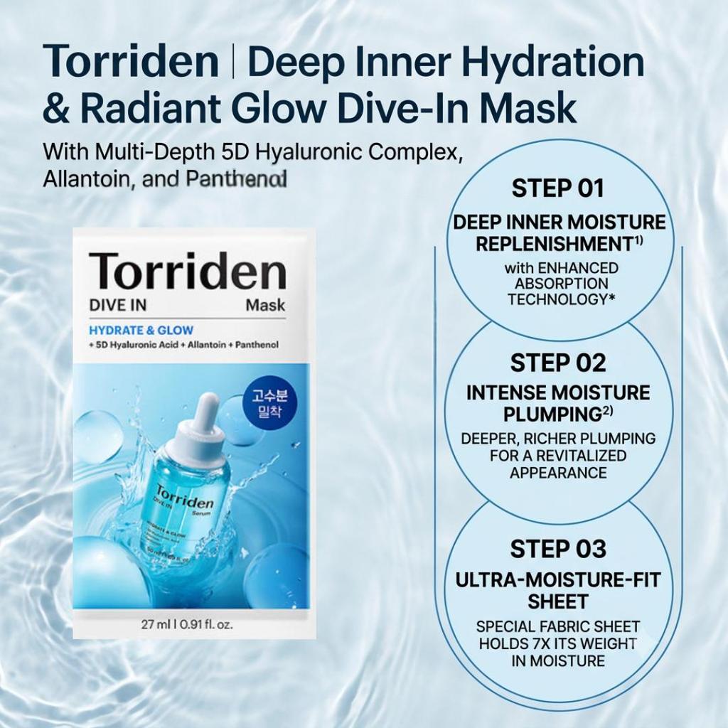 Torriden Dive-In Low Molecular Hyaluronic Acid Mask Hydrating Sheet Mask 27ml x 10 Sheets