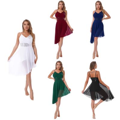 Rochie de dans modern liric pentru femei, cu paiete, tiv asimetric, costum de performanță patinaj