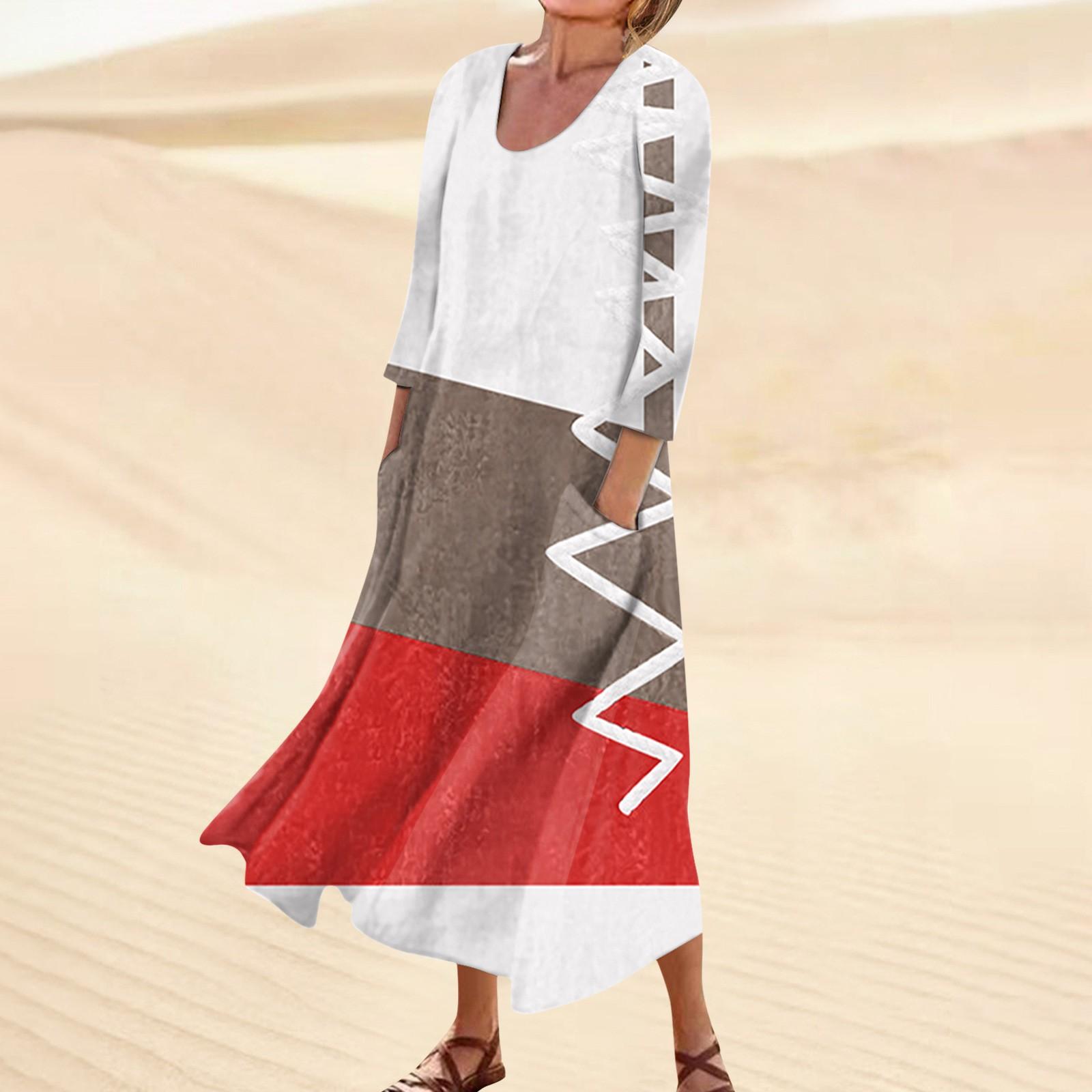 

Летнее платье для женщин, повседневное удобное модное платье с карманом и рукавами 3/4 с принтом XXXXXL белый