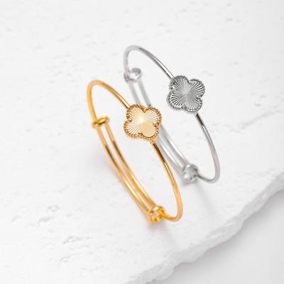 Fashion Four-Leaf Clover Bracelet Copper Bracelet Fashion Versatile Flowers Hand Circle Opening Adjustable Women's Bracelet
