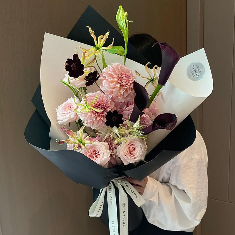 Korean Style Matte Floral Wrapping Paper - Morning Mist Roll, Skin-Feel, Waterproof.