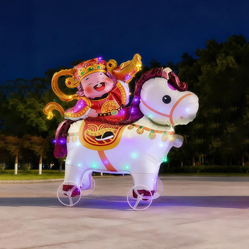 Glowing 4D Cartoon Foil Balloons Horse Stand Walking Balloon Wheel Accessories With Wheel For Kids Birthday Party Decoration