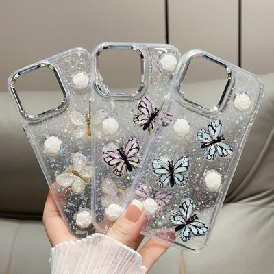 Capa de celular com borboleta de cristal tridimensional Boutique para Apple iPhone 16Plus/15ProMax/14/13/12