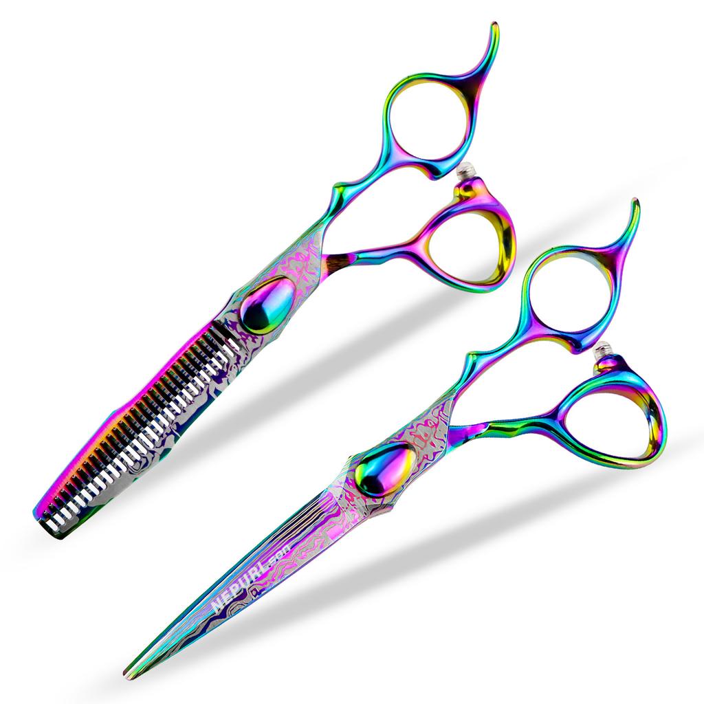 6.0 Inch Nepson Color Pattern Double Sword Back, Hair Scissors Flat Cutting Tooth Scissors Thin Cutting
