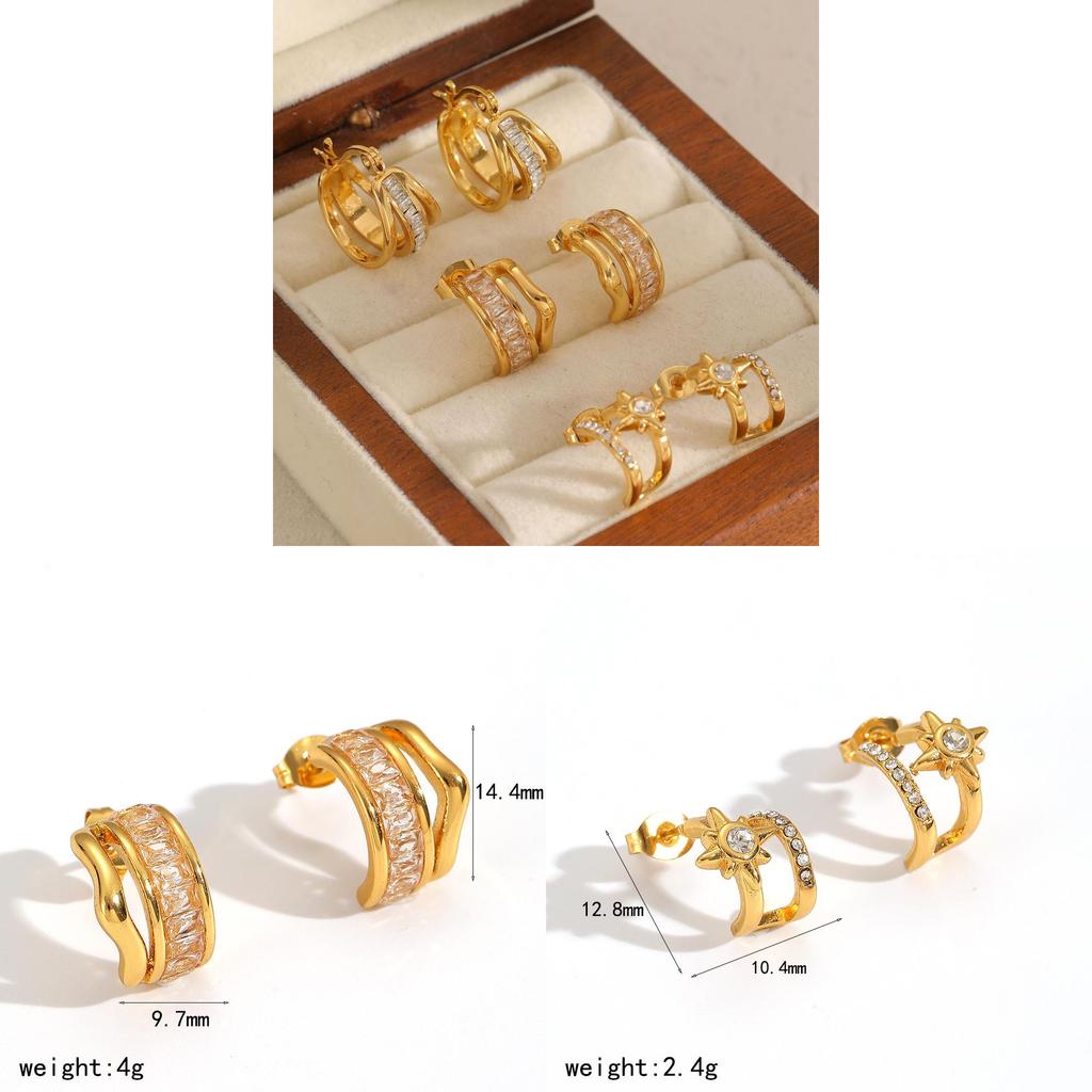 Light Luxury Geometric Stainless Steel Earrings With Zirconia For Women
