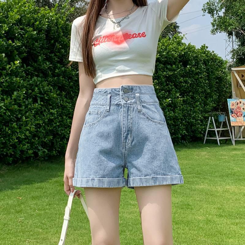 Women s Ruffled Denim Shorts - BOGO Spring/Summer Slimming A-Line High-Waist Wide-Leg Hot Pants S