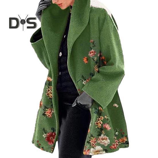 

Жіноче осінньо-зимове пальто з квітковим принтом, вільне, товсте, тепле, з довгим рукавом, плюс розмір, середньої довжини, відкладним коміром, елегантне вуличне пальто-кардиган 2XL червоний