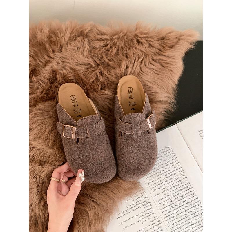 

Retro literary and artistic style suede bag head half slippers women wear lazy people with cork soles 39 фіолетовий