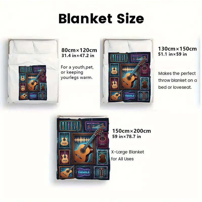 Guitar Sound Waves Technology 2D Flat Pattern Flannel Blanket, High Quality All Seasons, Home Decor, Warmth and Comfort, Perfect for Christmas Gifts.