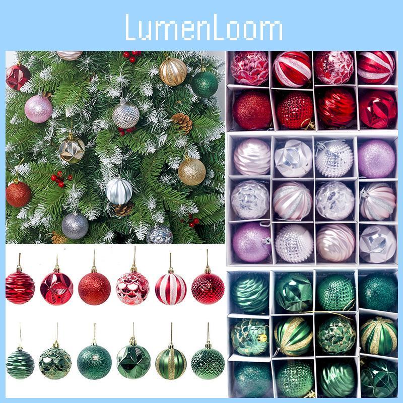 Festive 12/24pcs Christmas Tree Baubles Glitter Ornaments For Christmas Decor