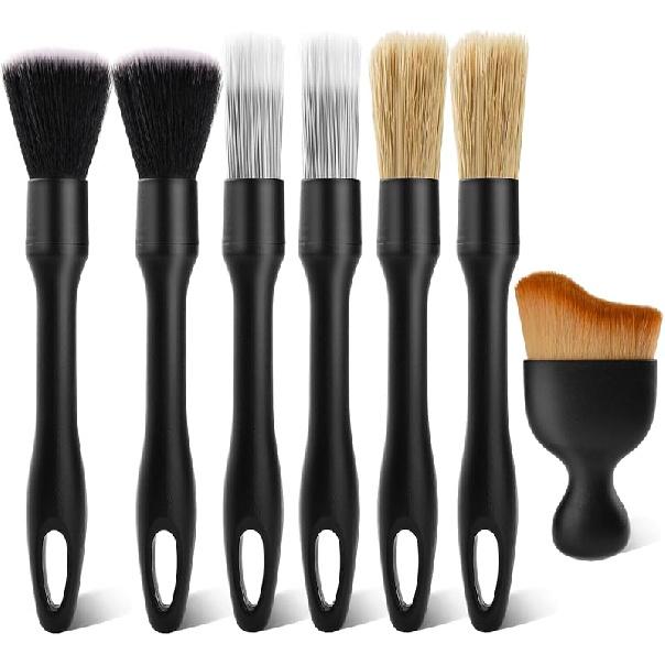 7PCS Car Detailing Brush Kit - Ultra Soft Boars Hair Car Interior Detailing Brushes, Includes 4 Different Brushes, Multi-Use For Cleaning Interior Or