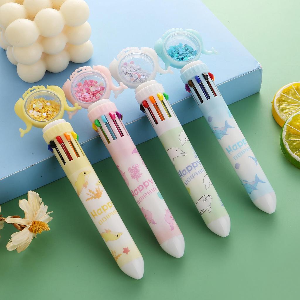 Korean 10-Color Glitter Rabbit & Cat Ballpoint Pen Set - Multifunctional & Transparent for Journaling