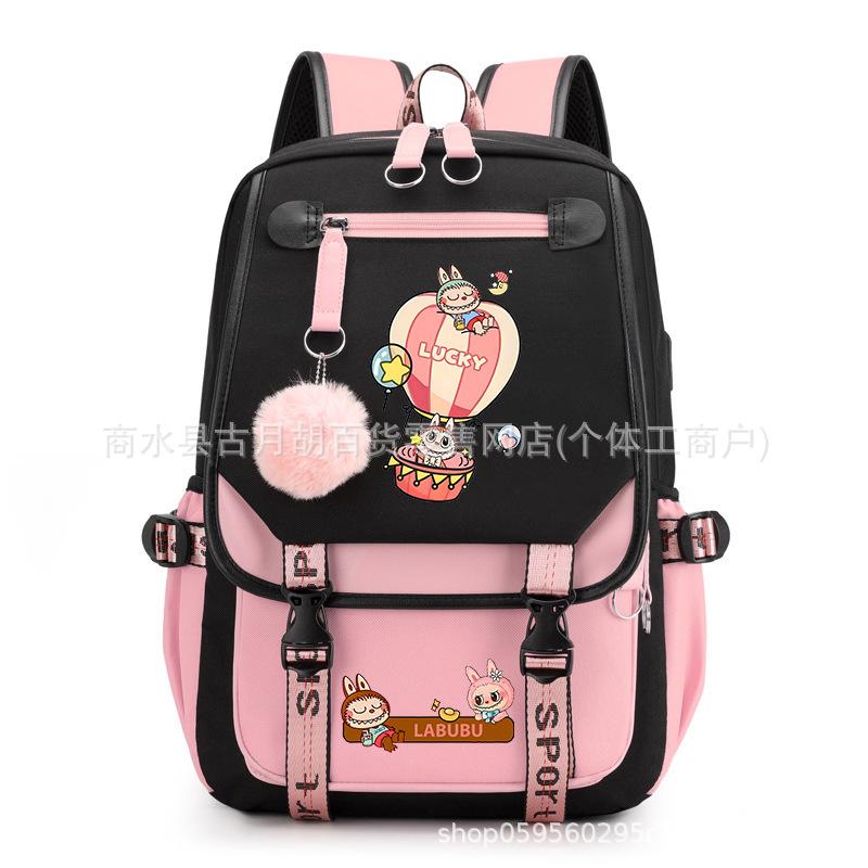 School Bag Printed Backpack USB Port Anime Cartoon Student Large Capacity Canvas Bag