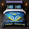 Warrington Wolves FC Vlastní textové povlečení s jménem 1 povlak na přikrývku + 2 povlaky na polštář Fotbalové logo Personalizovaný dárek pro zvláštní příležitost Dekorace ložnice