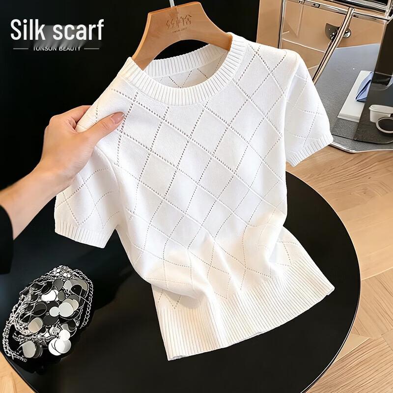 Women s Round Neck Hollow Out Short Sleeve T-Shirt One Size
