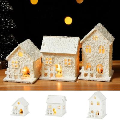 Geschenk Mini Weihnachts-LED-Licht Holzhaus Leuchtendes Weiß Glühender Burg mit Schneeflocke Neujahr