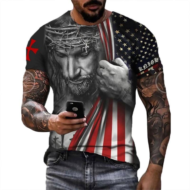 Men's Casual Cross Faith Printed T-shirt for Streetwear Trendsetters Shirt
