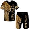 Ensemble Casual Manches Courtes Col Rond Imprimé 3D Loup & Lion pour Homme 2 Pièces Short Survêtement