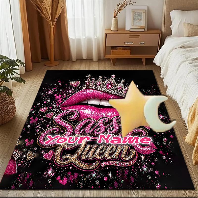 1PC Custom Name Sassy Queen Glitter Art Theme Floor Mat Ideal for Living Room, Game Rooms, Office, Bedroom,Floor Mat Playful Design