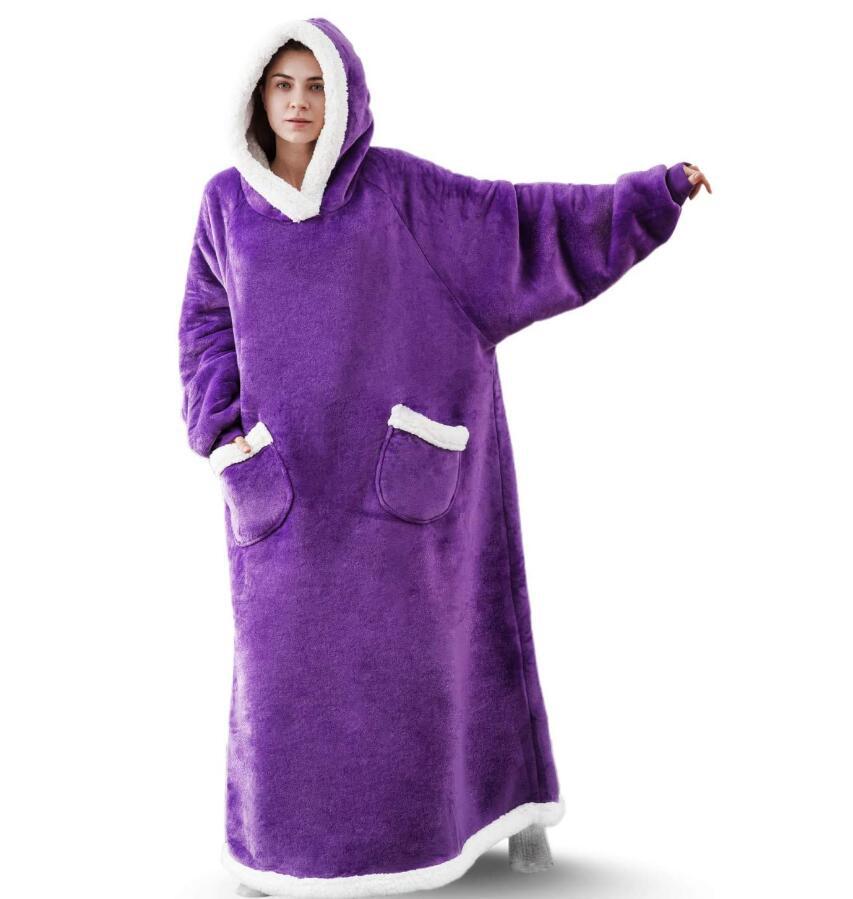 Pijama de Manta de Franela Super Largo con Mangas Sudaderas de Invierno Sudadera para Mujer Hombre Jersey Polar Gigante Oversize Bata de Dormir Cálida