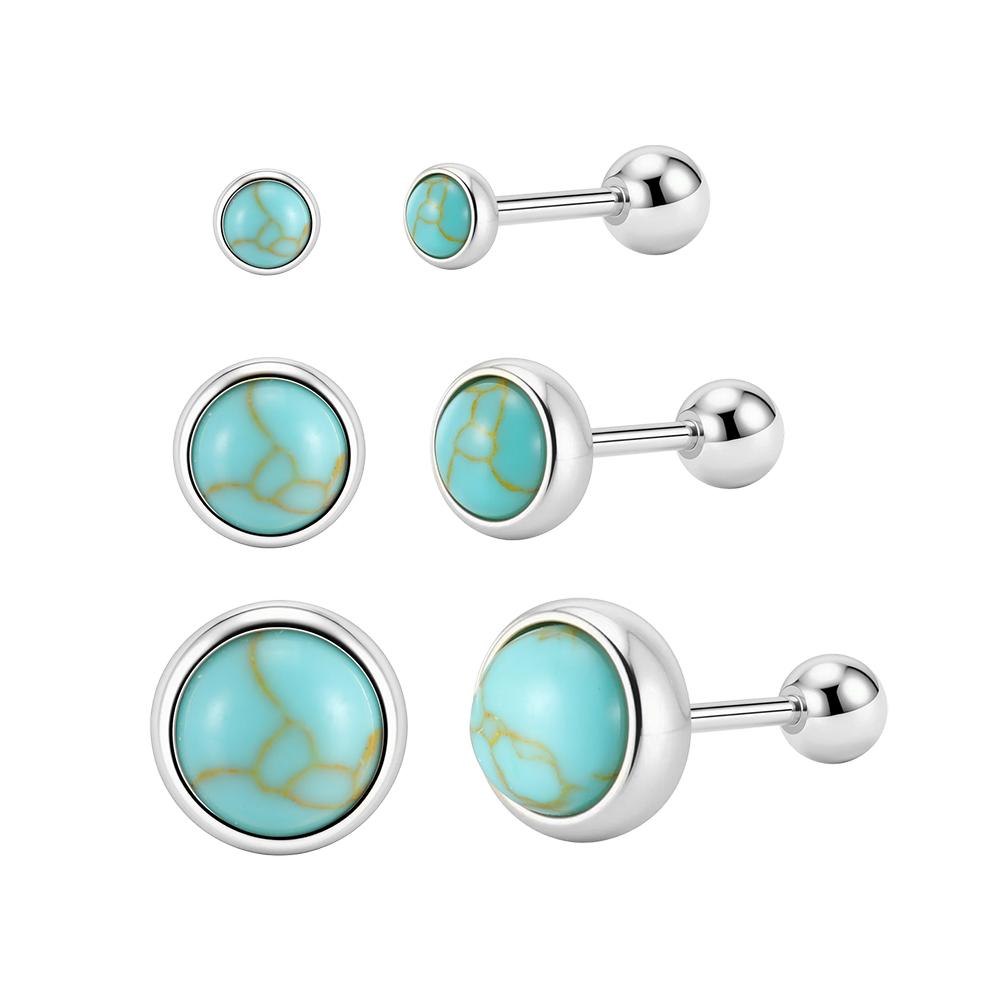 Rinntin GME52 925 Sterling Silver Turquoise Stud Earrings Women Gold Plated Round Minimalist Ball Piercing Boho Jewelry