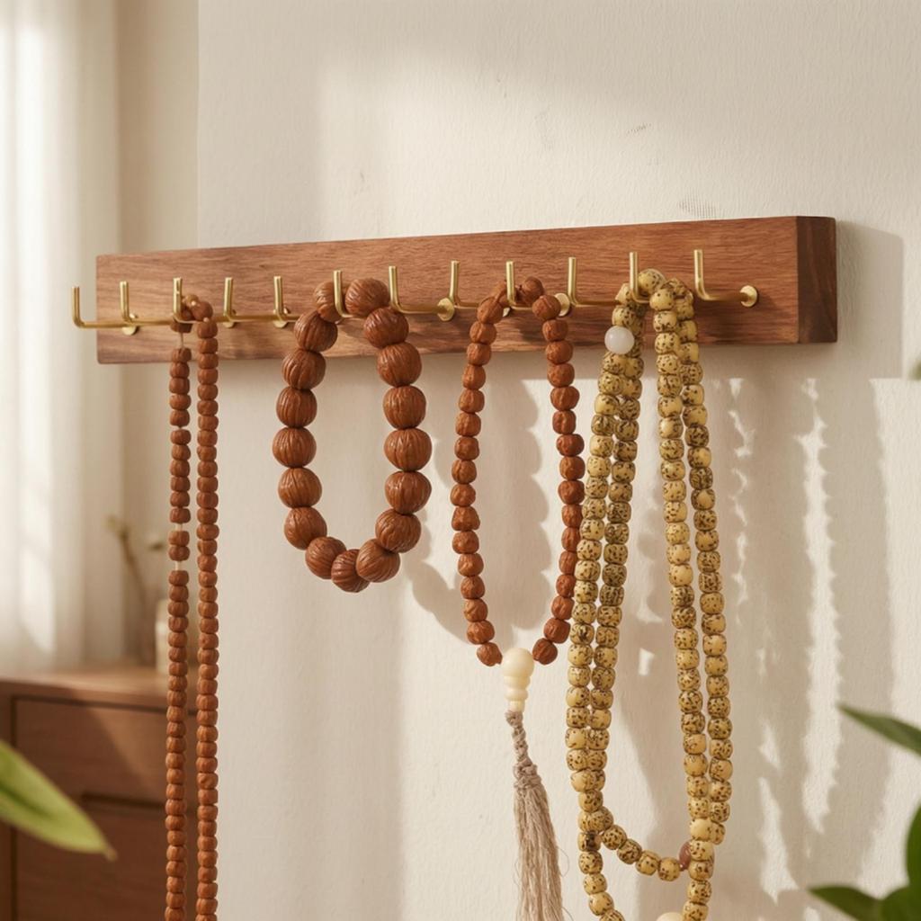 Necklace and Bracelet Holder Wooden Jewelry Organizer with Hooks Long-Lasting