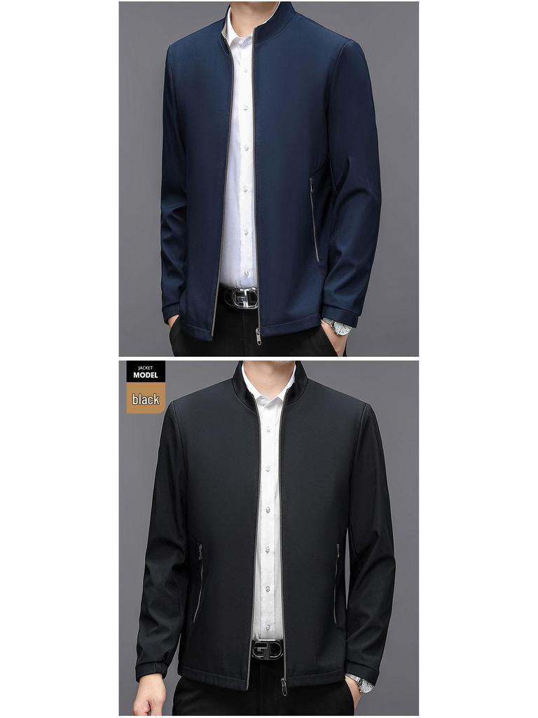 Men's Mid-Aged Spring/Autumn Stand Collar Thin Jacket - Wear-Resistant Trendy Outerwear