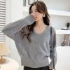 Mockana Women's Relaxed V-Neck Knit Wool Sweater