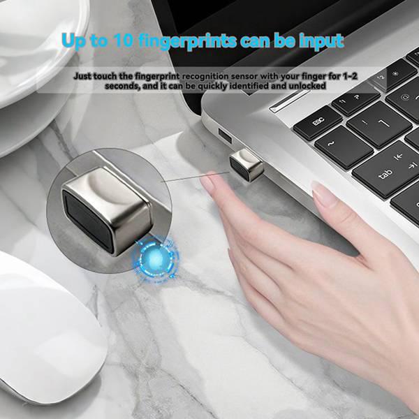 Silver Aluminum Alloy USB Fingerprint Login Device - Driver-Free, Plug and Play.