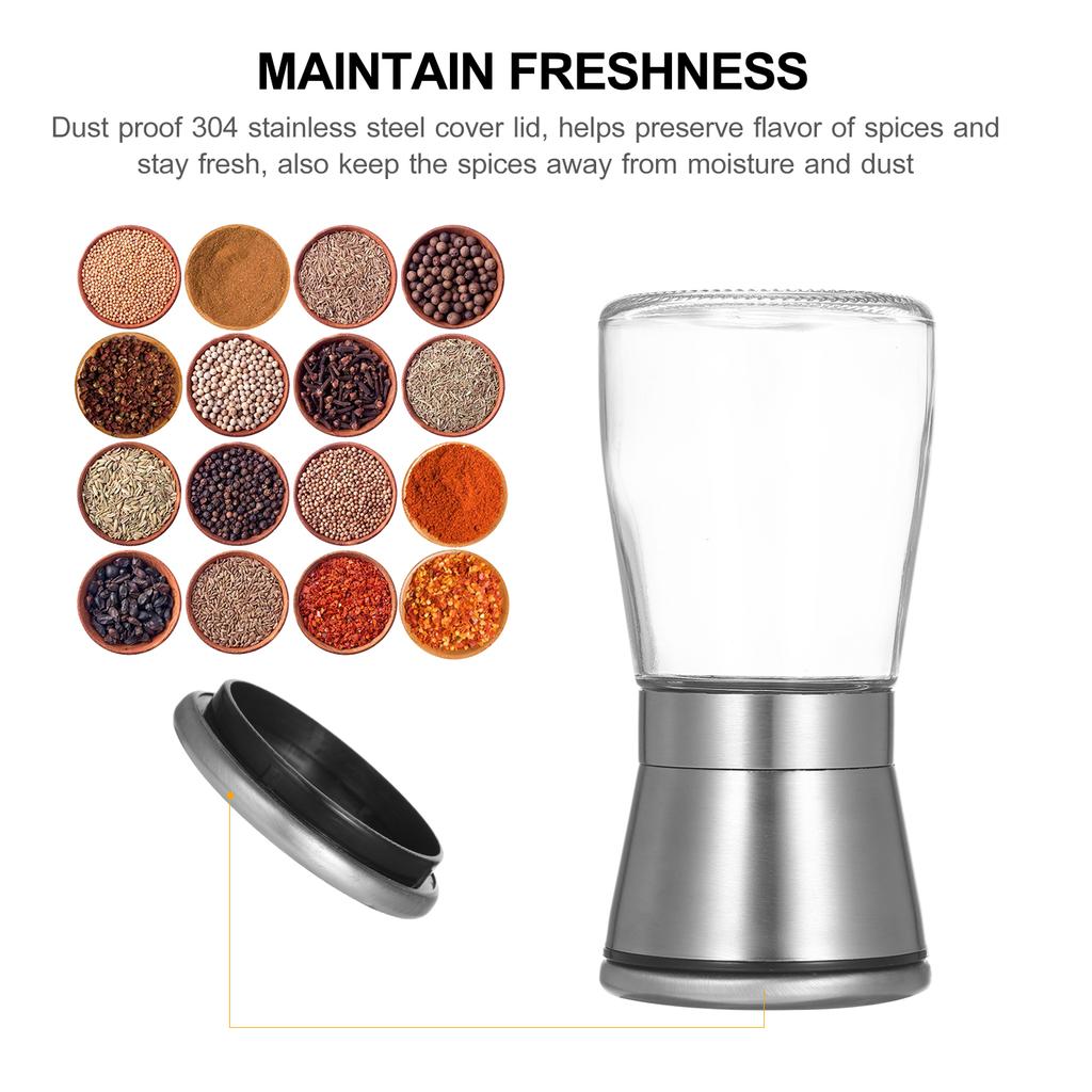 Salt and Pepper Grinder Refillable Coarseness 304 Stainless Steel Salt and Pepper Mill Shakers With Lid Seasoning Jar Holder Container